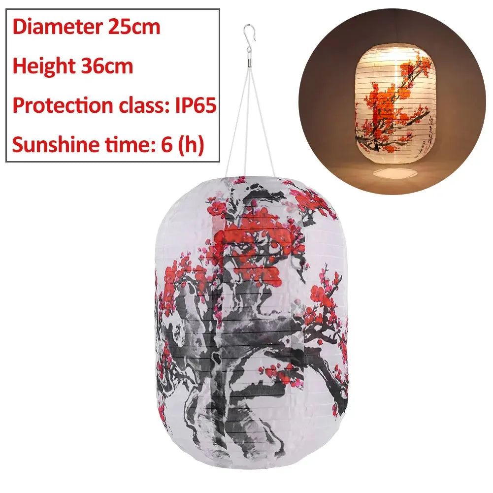 10inch/25cm Waterproof LED Solar Cloth Japanese Lantern Outdoors Festival Wedding Party Garden Hanging Lamp Light Decor