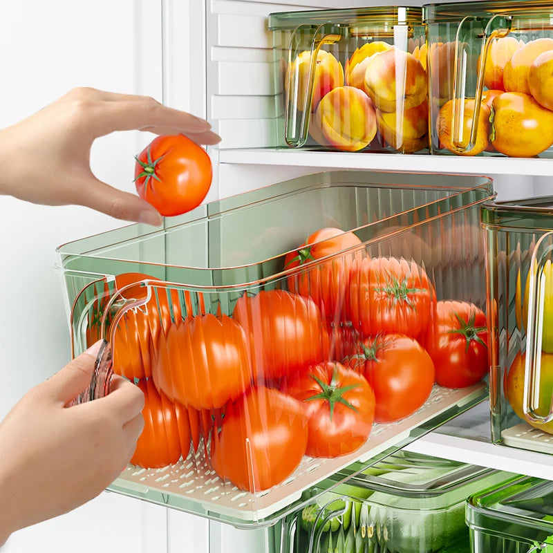 Stackable Refrigerator Storage Box with Lid, Capable of Storing Bread, Food, Vegetables, and Fruits，organizer box with handle