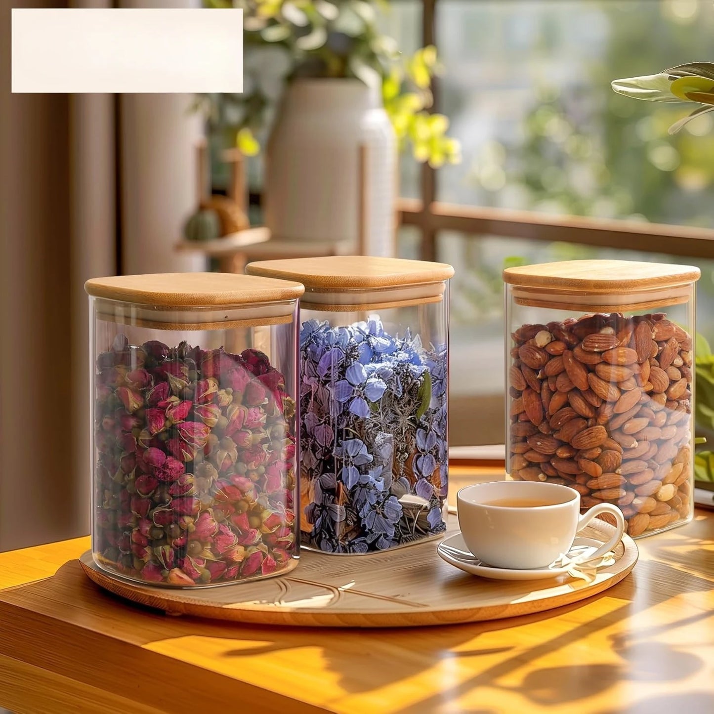 37oz Glass Storage Containers with Lids, Glass Jars with Lids, Clear Food Storage Jar, Square Glass Canister Set of 9, Pantry