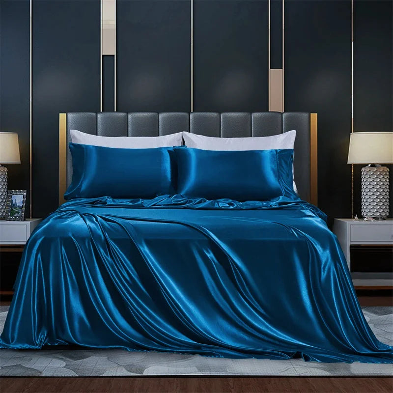 Solid Satin Bedding Set Including Duvet Covers, Bed Sheets, Pillowcases 220x240cm, Free Shipping