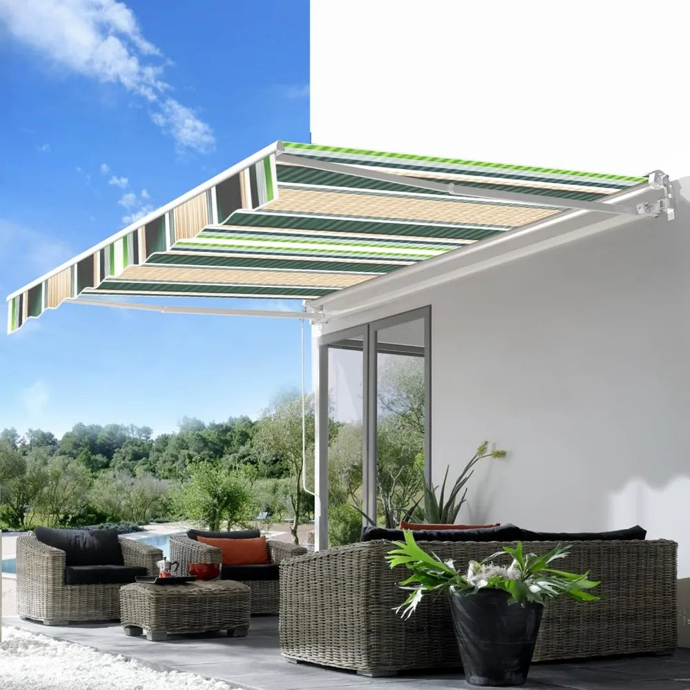 13'×10' Patio Awning Retractable Awning Sun Shade Awning Cover Outdoor Patio Canopy Sunsetter Deck Awnings with Manual Crank Ha