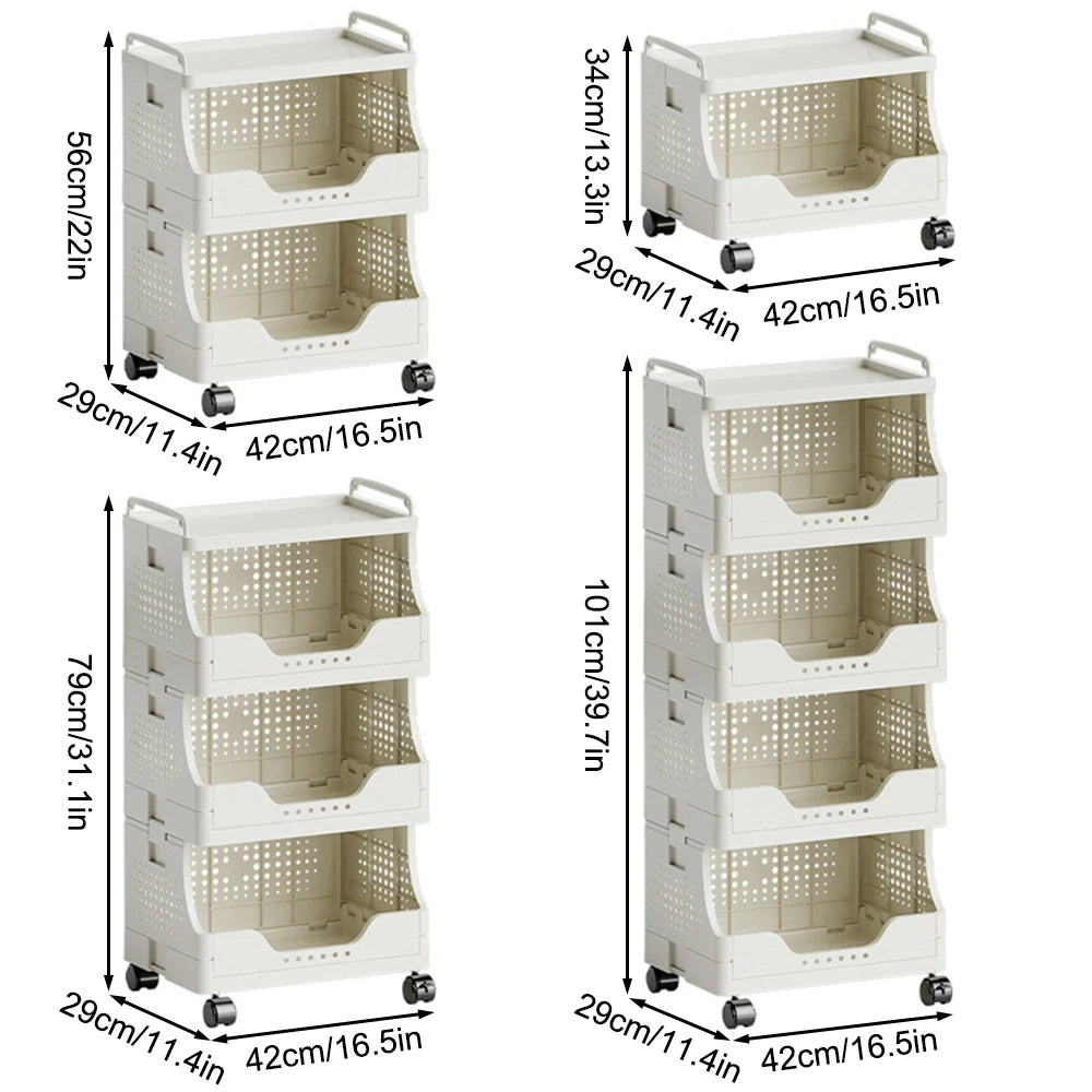 Rolling Storage Cart with Wheels - White Plastic Multi-Purpose Organizer for Kitchen, Bathroom, Bedroom Essentials Snack Storage