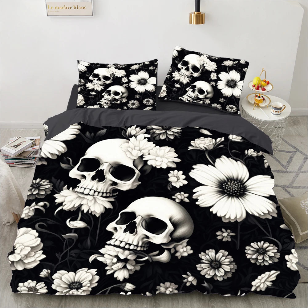 3D Skull Bedding set Duvet/Quilt/Comforter Cover sets human skeleton Bed Linen Halloween King Queen Full Size Gothic Duvet Cover