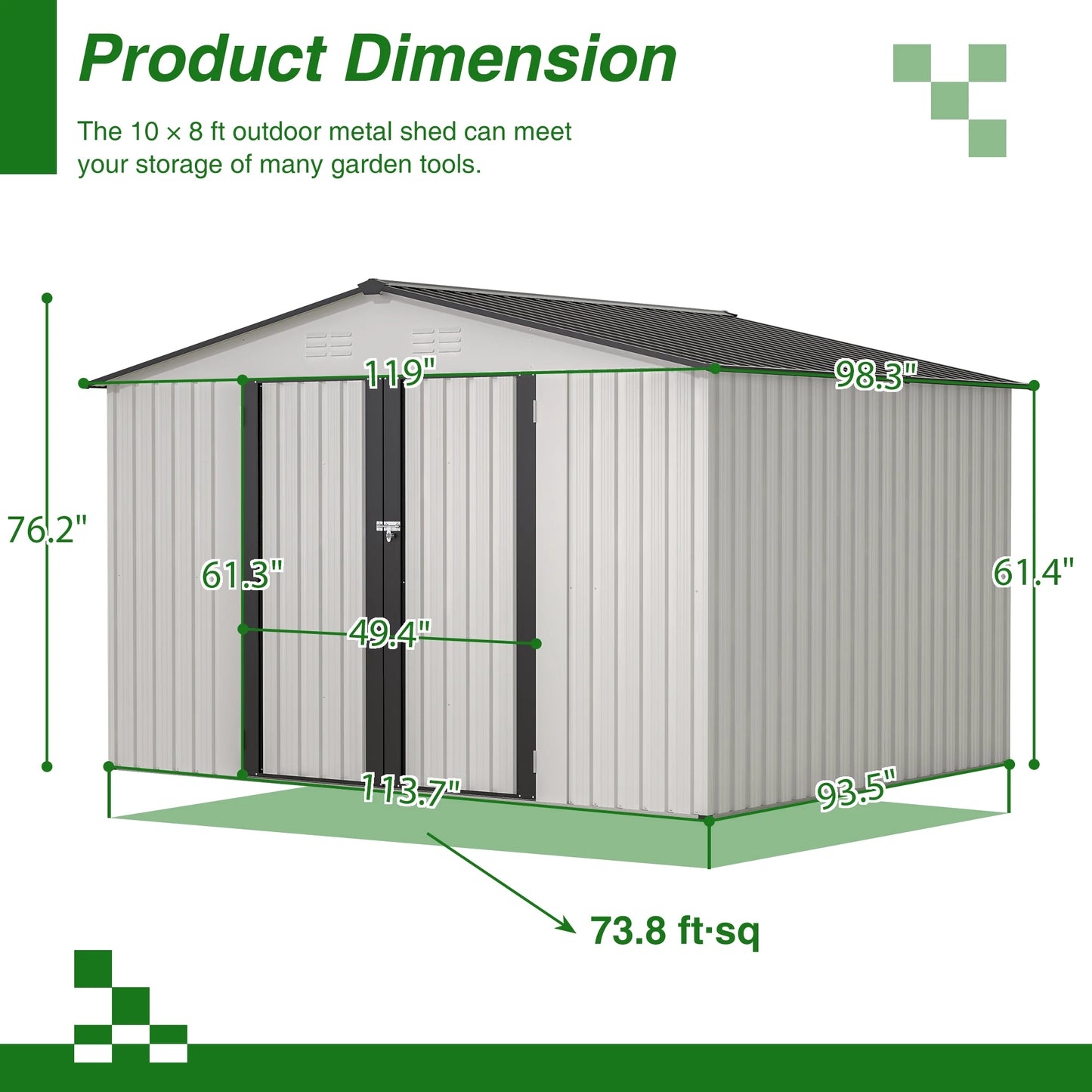 LZBEITEM 10X8 FT Outdoor Storage Shed, All Weather Metal Sheds with Lockable Doors, Tool Shed for Garden, Patio, Backyard, White
