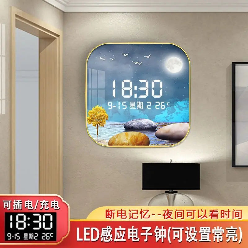 Wall Clock Digital Display Silent Temperature Clock Square Living Room Home Bedroom Dining Room Wall Painting