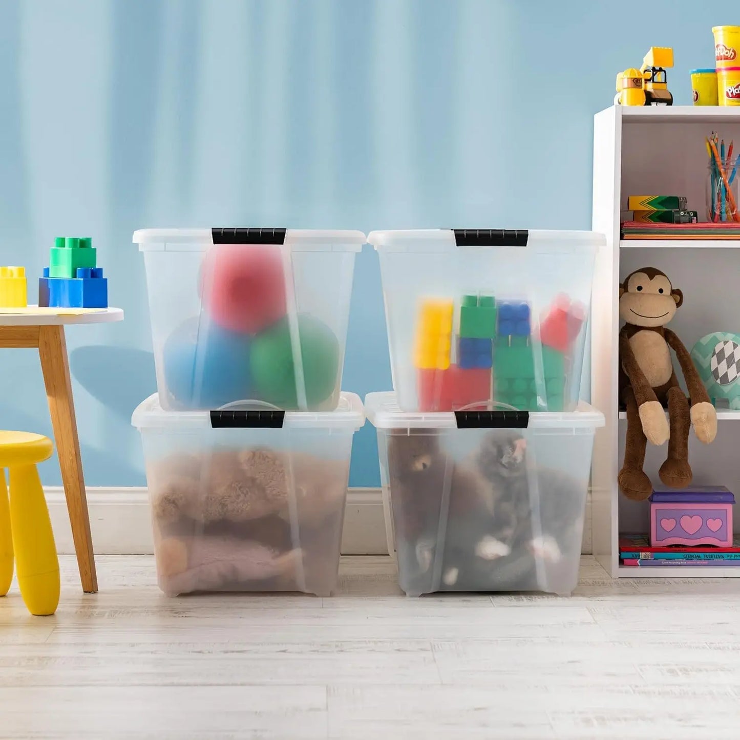 54 Qt Stackable Plastic Storage Bins with Lids, 6 Pack - BPA-Free, Made in USA - See-Through Organizing Solution,