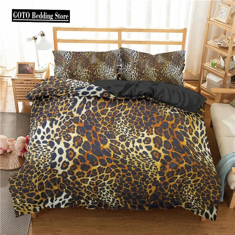 Bamboo Fiber Luxury Comforter Cover Gold Leopard Print Bedding Set Duvet Cover + Pillowcases 15 Colors Bed Spread Set Complete