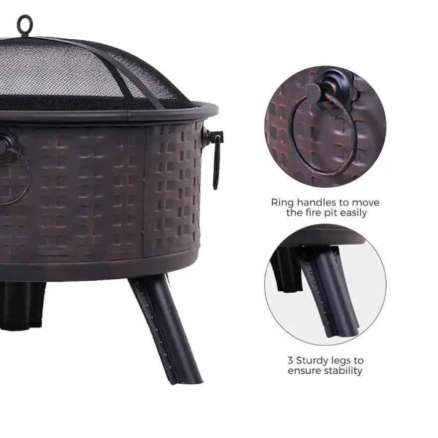 26 Inch Fire Pits for Outside Wood Burning Firepit with Fire Pit Poker and Cover for Backyard,Garden,Camping