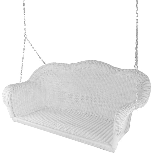 2-Person Hand Woven Resin Wicker Hanging Porch Swing with Chain - White