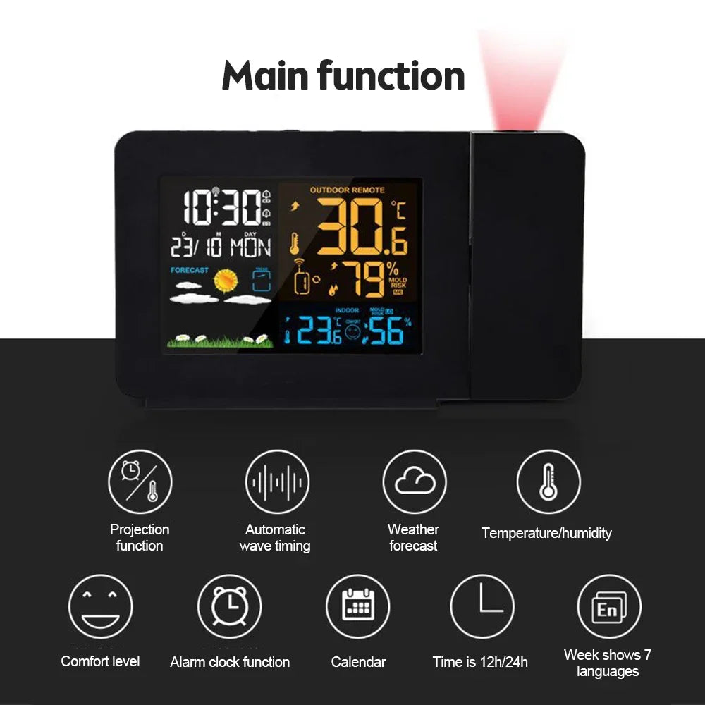 Smart Atomic Clock with Wireless Sensor - Auto Sync, Ceiling Projection, Temperature & Humidity Display for Home & Office