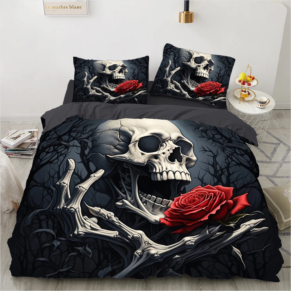 3D Skull Bedding set Duvet/Quilt/Comforter Cover sets human skeleton Bed Linen Halloween King Queen Full Size Gothic Duvet Cover