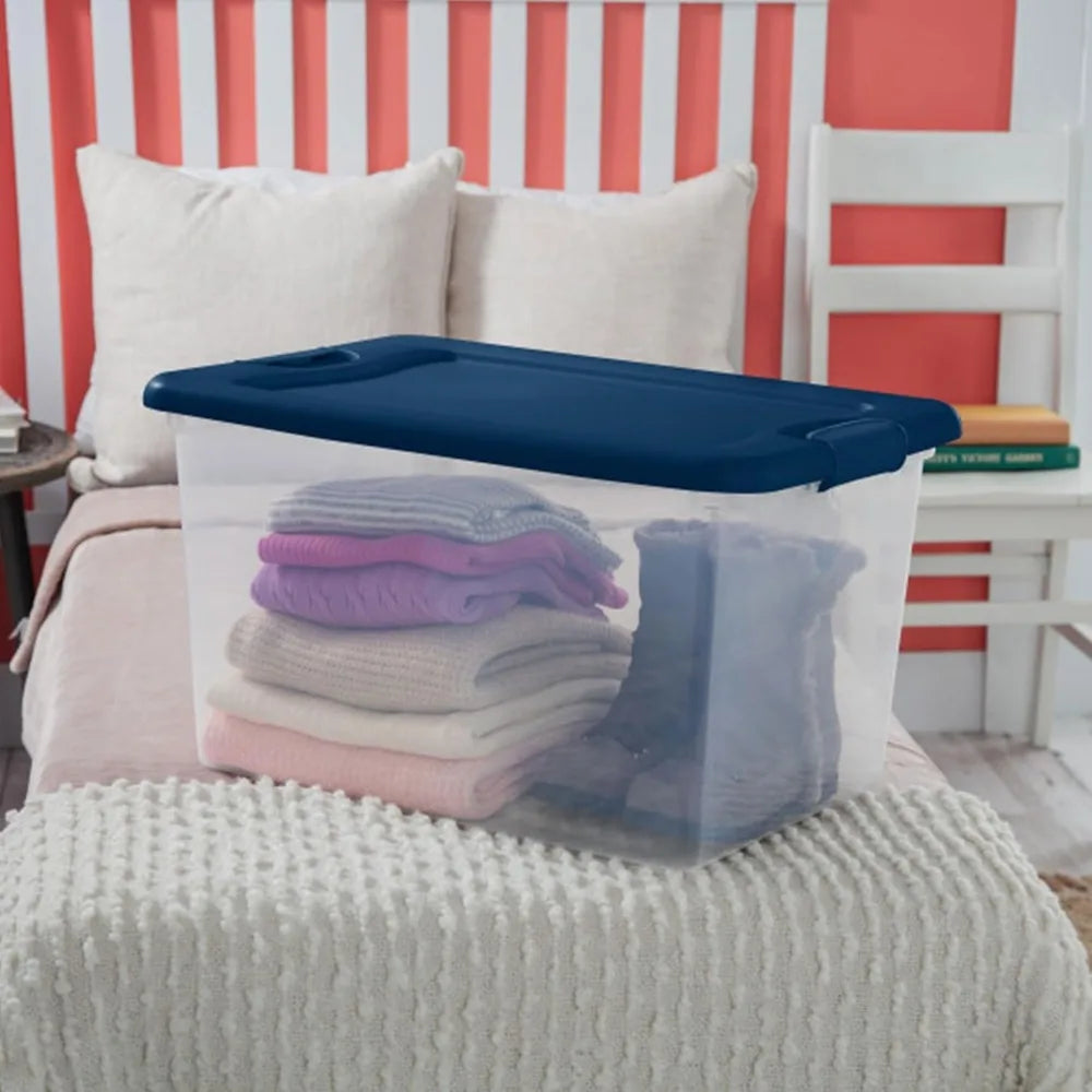6-Pack Color Program, Large Clear Plastic Storage Bins with Lids, 64 Quart, Blue - Stackable Organizing Container Boxes for Clo
