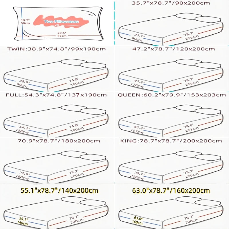 3pcs Valentine's Day Heart Print Bed Canopy Pillowcase Set Romantic Love Theme Red Heart Design Fitted Sheet Suitable for Girls