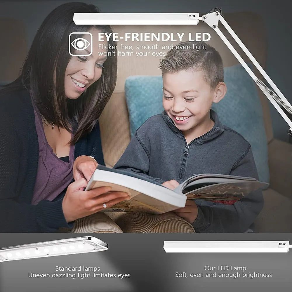 LED Desk Lamp Swing Arm Desk Light with Clamp 3 Lighting 10 Brightness Table Lamp Eye-Caring Reading Desk Lamps for Home Office