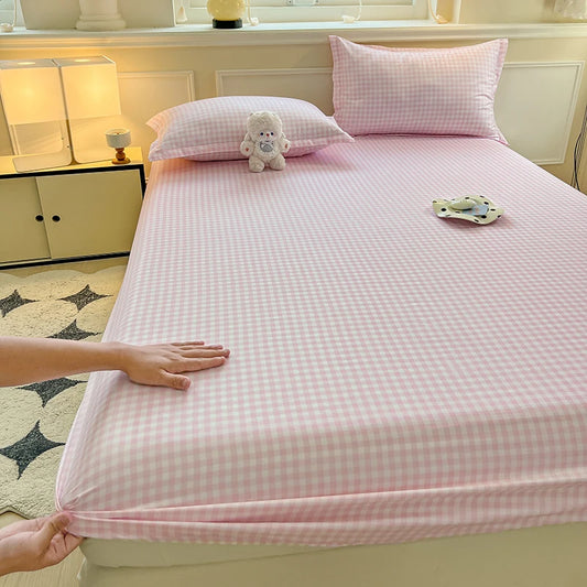 Plaid Style Fitted Sheet Skin-friendly Bed Cover Elastic Bedsheet for Girls Boys Room Couvre Lit Home Bed Linen(No Pillowcase)