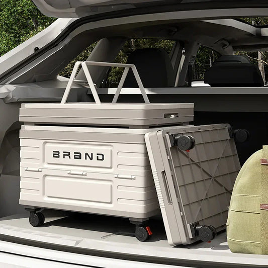Camping Folding Box Outdoor Car Trunk Wooden Cover Camping Picnic Organizer Box Household Storage Storage Box with Wheels