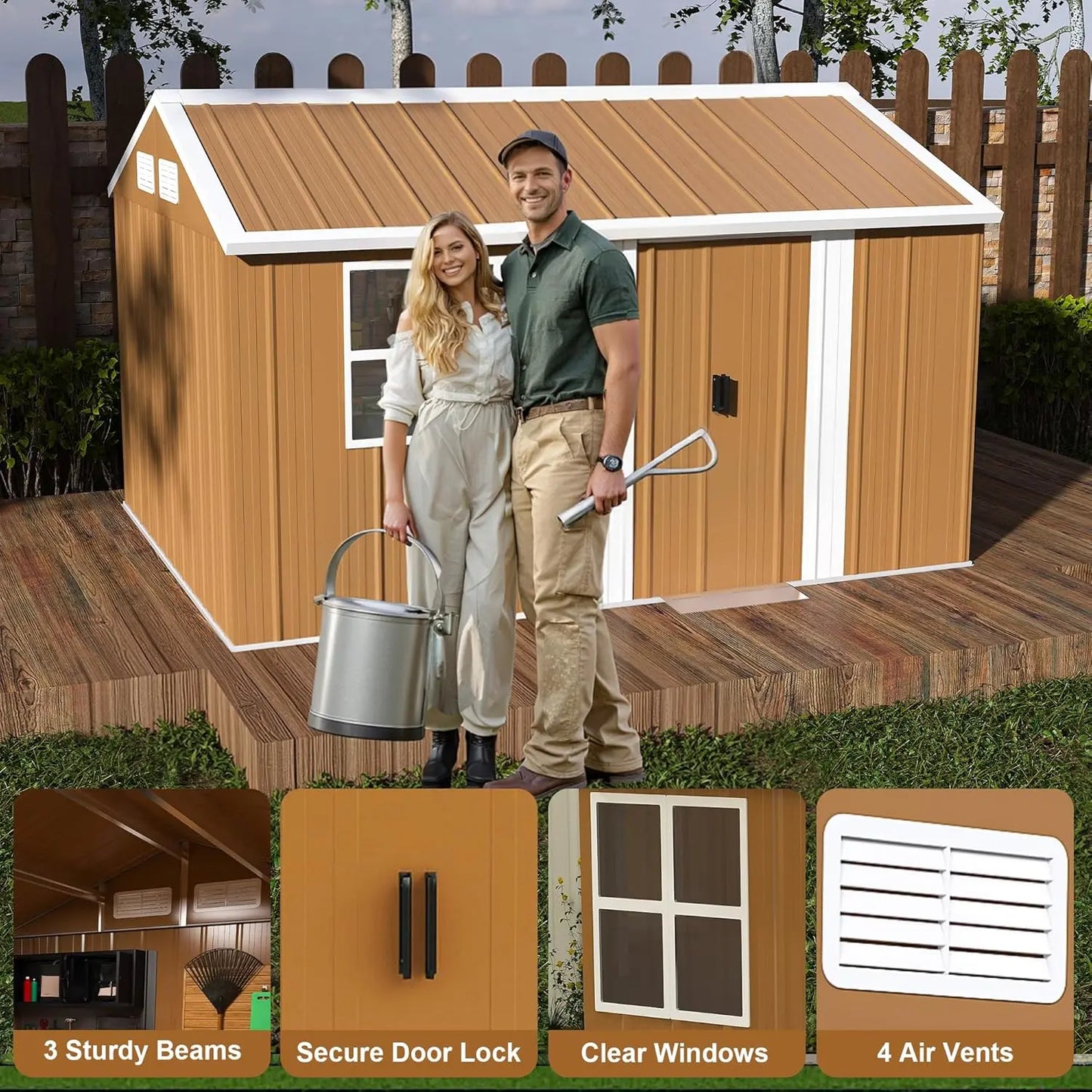 12x10 FT Metal Outdoor Storage Shed, Large Garden Storage Sheds with Windows, Door & Ventilation, Heavy-Duty Outdoor Tool Shed