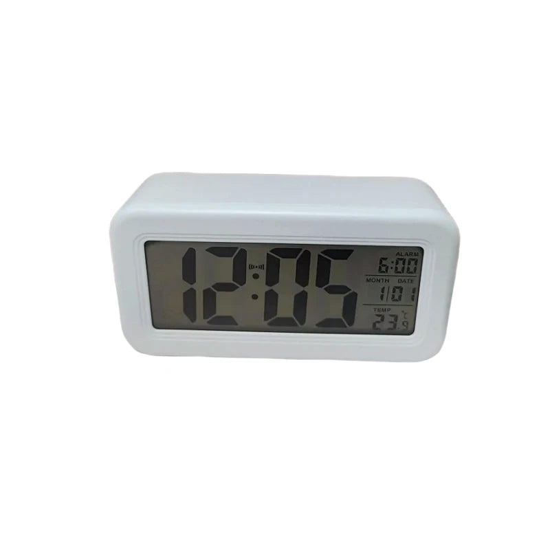 Battery Powered Digital Alarm Clock Temperature Date With Backlight Snooze Table Clock 12/24H Mute Bedside Electronic LCD Clock