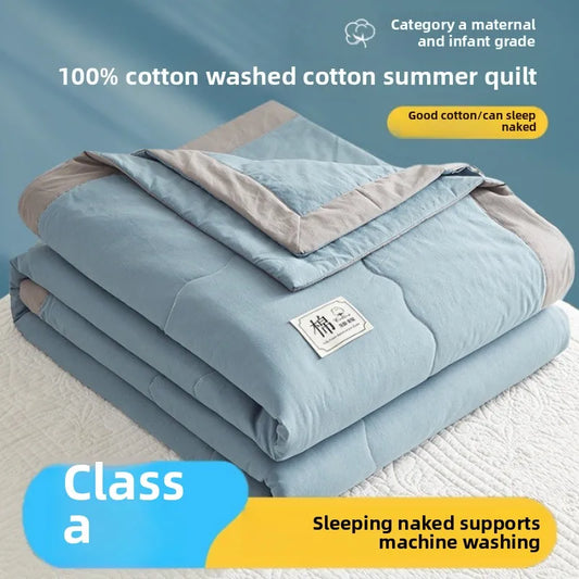 Class A 2025 new all cotton color blocked cotton summer quilt, pure cotton summer quilt, breathable air conditioning quilt