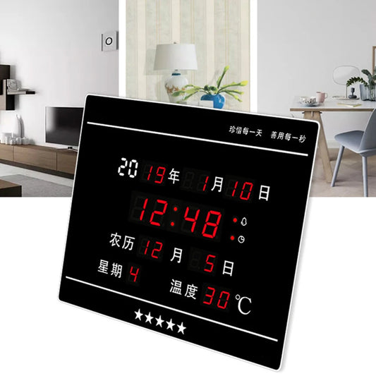 LED Perpetual Calendar Electronic Clock Digital Wall Clock Alarm Hourly Chiming Temperature Table Clocks Living Room Decoration