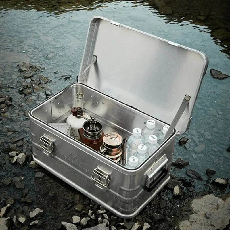 MOUNTAINHIKER Outdoor Storage Box Camping Picnic Travel Aluminum Alloy Large Capacity Box Silver Storage Bag 30-80L