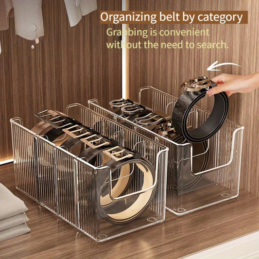 Belt storage box; home use; divided tie organizer; desktop transparent men's belt storage box.