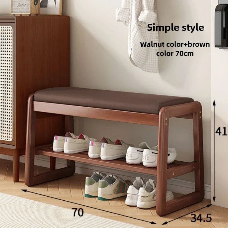Teng woven shoe changing stool, entrance door, home door, multi-layer storage, solid wood, can sit on shoe stool