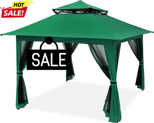Patio Gazebo Outdoor Pop Up Gazebo with Mesh Walls (Forest Green, 13x13)