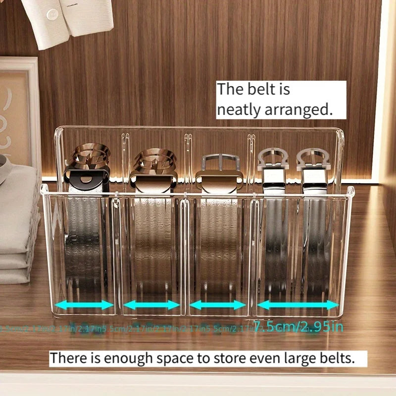 Belt storage box; home use; divided tie organizer; desktop transparent men's belt storage box.