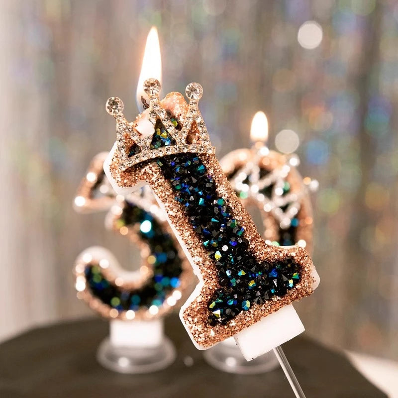 Black Crown Digital Candles 0-9 Number Cake Topper Decoration Wedding Party Anniversary Date Baby Shower Party Decorations