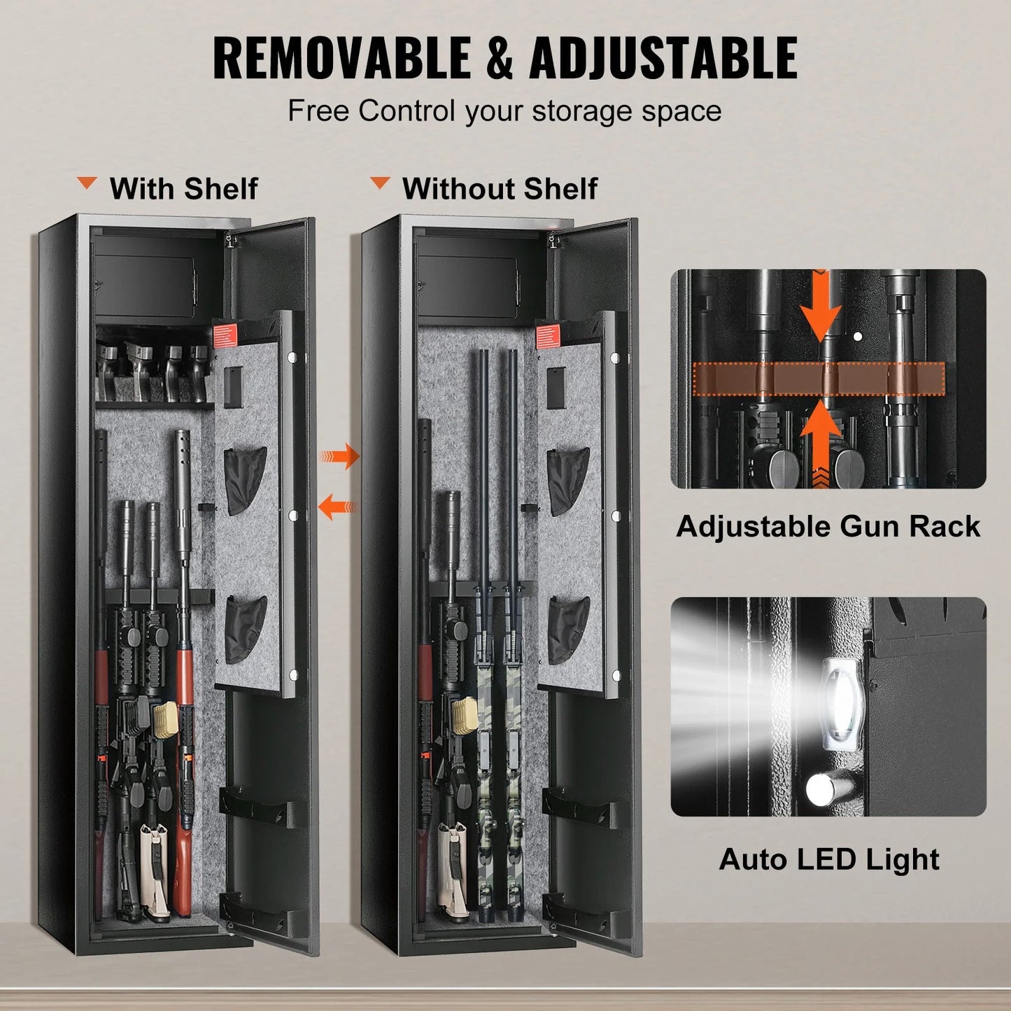 SucceBuy 3-8 Rifles Gun Safe with Digital Keypad & Lock Gun Storage Cabinet with Removable Storage Shelf for Long Gun Pistols
