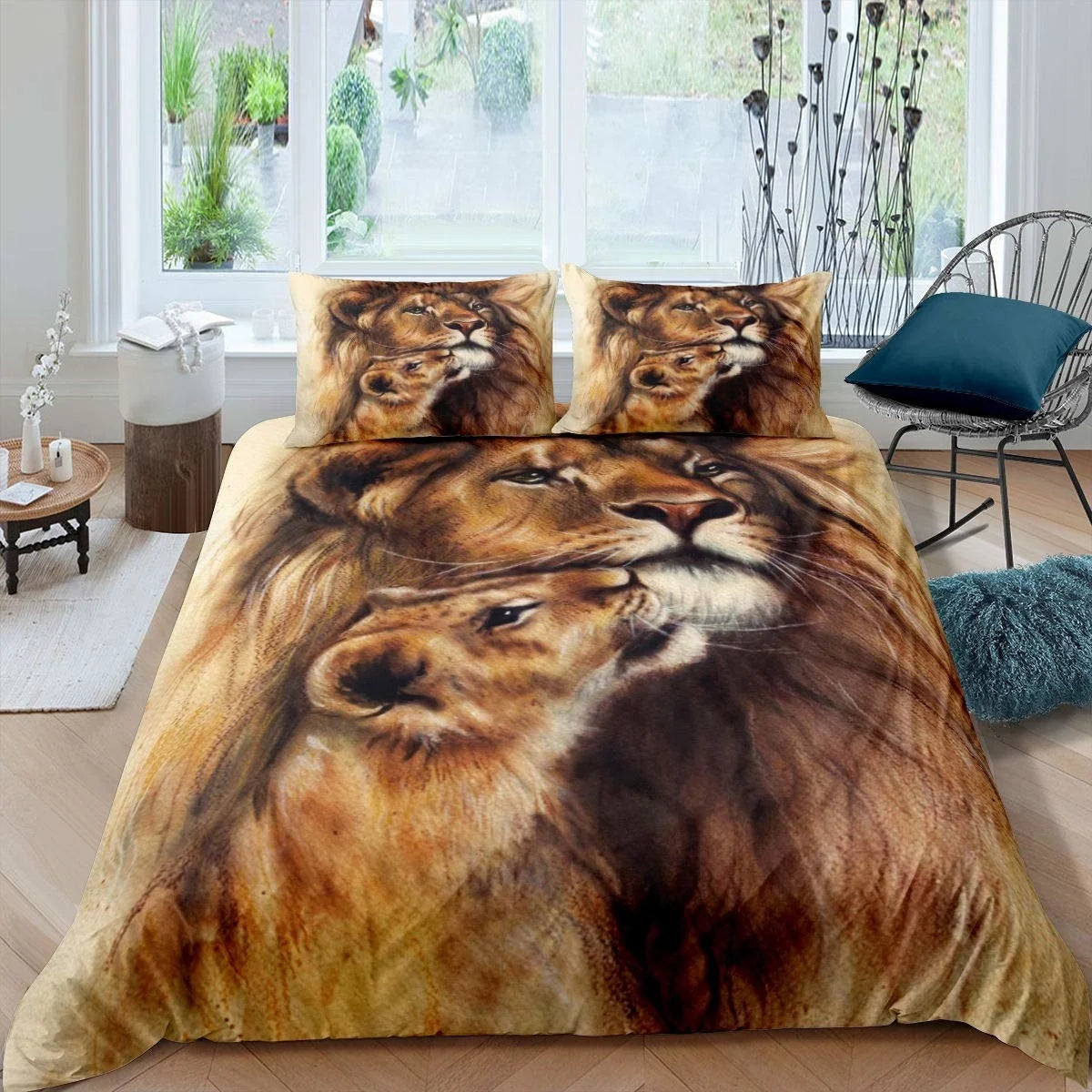 Black Lion Duvet Cover Animal Bed Sheet Pillow Three-Piece Bedding Set Single Double King Queen