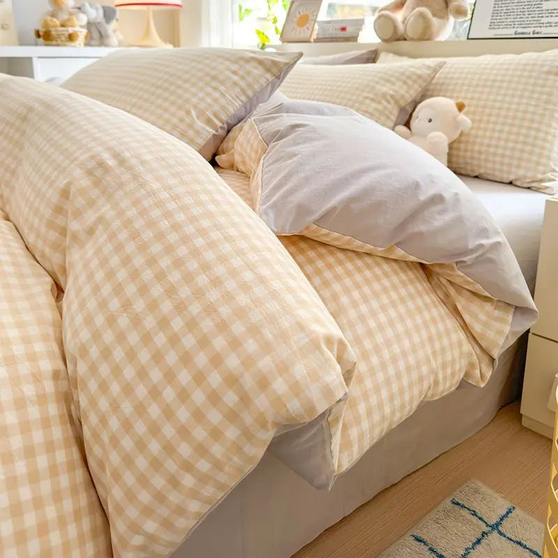 Classic Plaid Bedding Set No Filler Blue Green Duvet Cover Flat Sheet Pillowcases Single Full Queen Size BedSpread Home Textile