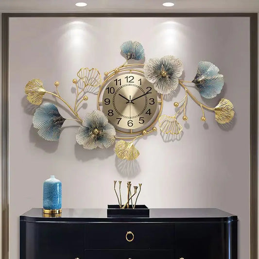 New Chinese Style Wall Clock - Ginkgo Leaf Art Design, Luxury Minimalist for Living Dining Room, Elegant Decor