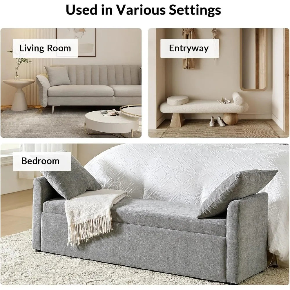 EcoHarbor Storage Ottoman Bench with Pillows, End of Bed Bedroom Bench with Arms, Footrest Stool for Living, Dining Room