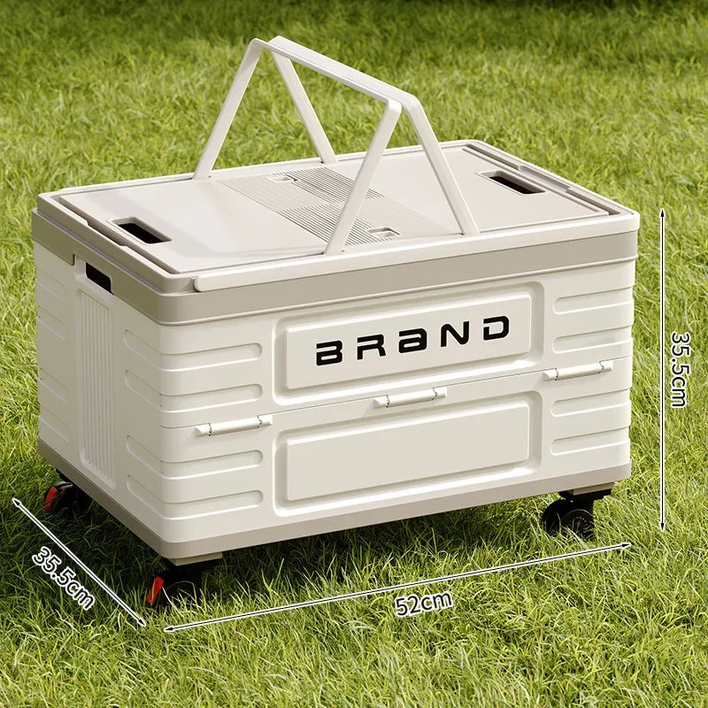 Camping Folding Box Outdoor Car Trunk Wooden Cover Camping Picnic Organizer Box Household Storage Storage Box with Wheels