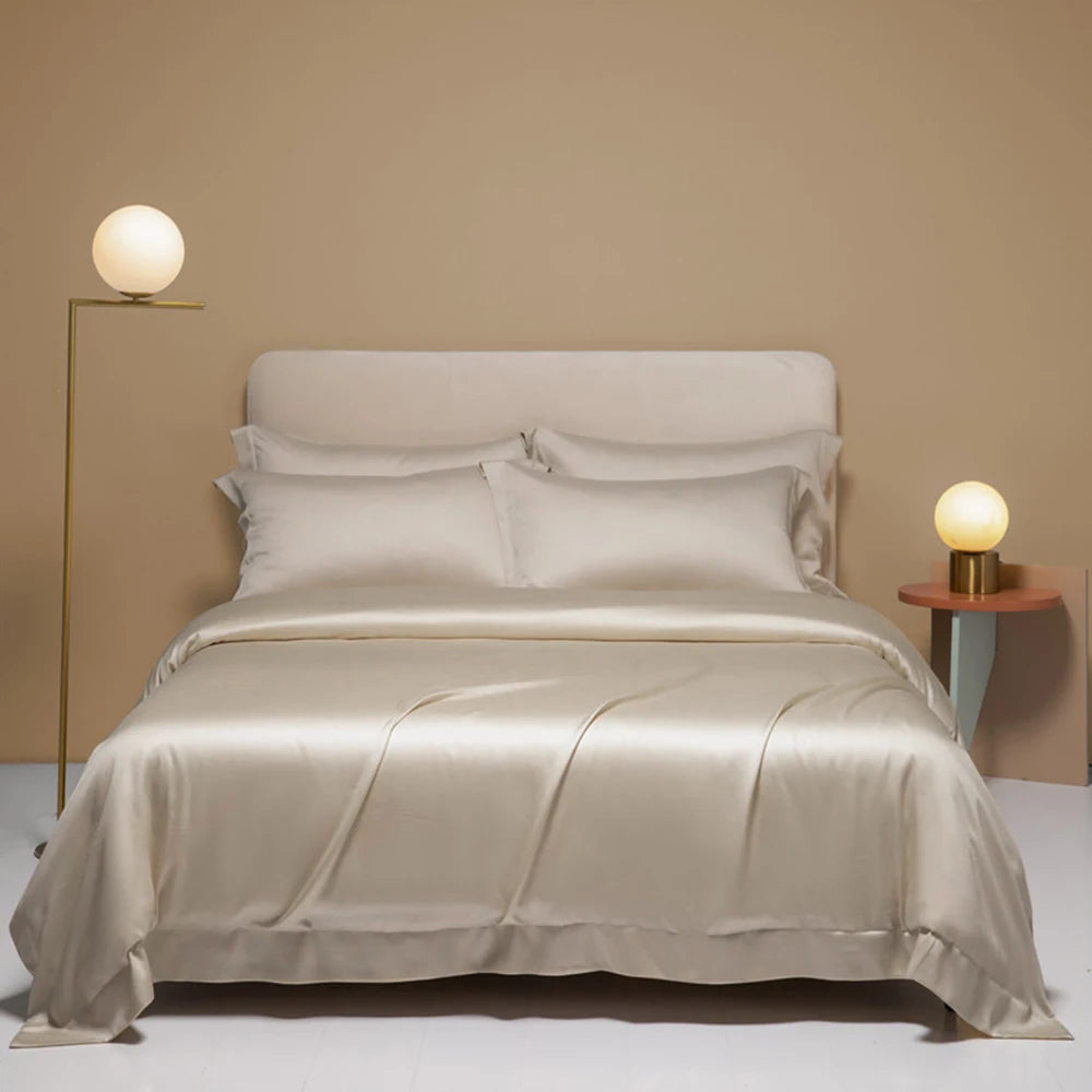 Liv-Esthete Pure Pink 100% Silk Bedding Set Solid Color Duvet Cover Pillow Case Bed Sheet Quilt Cover Double King Queen Bed Sets