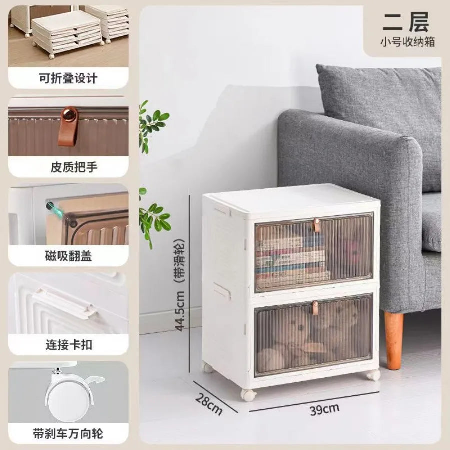1pc Foldable Storage Bins Storage Box with Lid Collapsible Storage Shoes Rack Organizers with Wheels for Home Office Kitchen