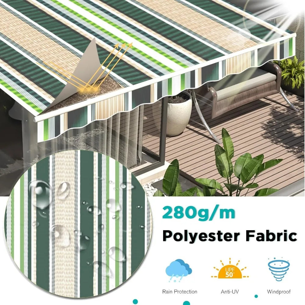 13'×10' Patio Awning Retractable Awning Sun Shade Awning Cover Outdoor Patio Canopy Sunsetter Deck Awnings with Manual Crank Ha