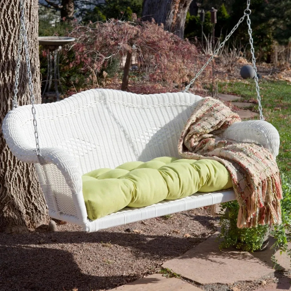 2-Person Hand Woven Resin Wicker Hanging Porch Swing with Chain - White