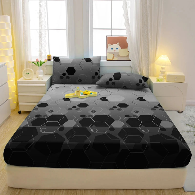 3-piece simple modern geometry pattern matte three piece fitted sheet set, bedroom printed bed cover set, bedding