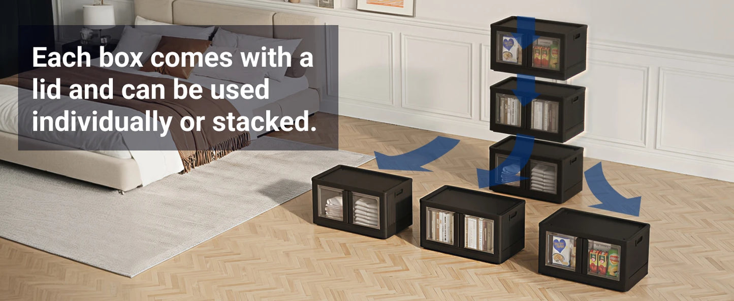 Stackable Storage Bins with Lids, Collapsible Plastic Storage Bins, 304 QT-4 Pack Closet Organizers and Storage Containers