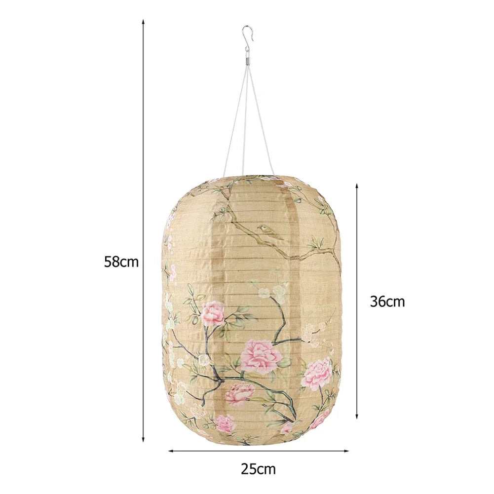 10inch/25cm Waterproof LED Solar Cloth Japanese Lantern Outdoors Festival Wedding Party Garden Hanging Lamp Light Decor