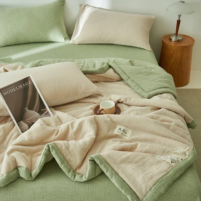 Class A fiber double-layer yarn soybean fiber summer quilt 4-piece set wrinkled yarn air conditioner quilt thin washable quilt