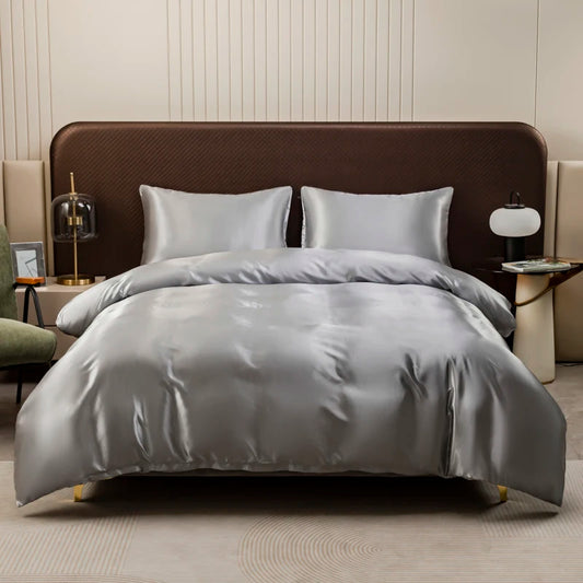 Solid Satin Bedding Set Including Duvet Covers, Bed Sheets, Pillowcases 220x240cm, Free Shipping