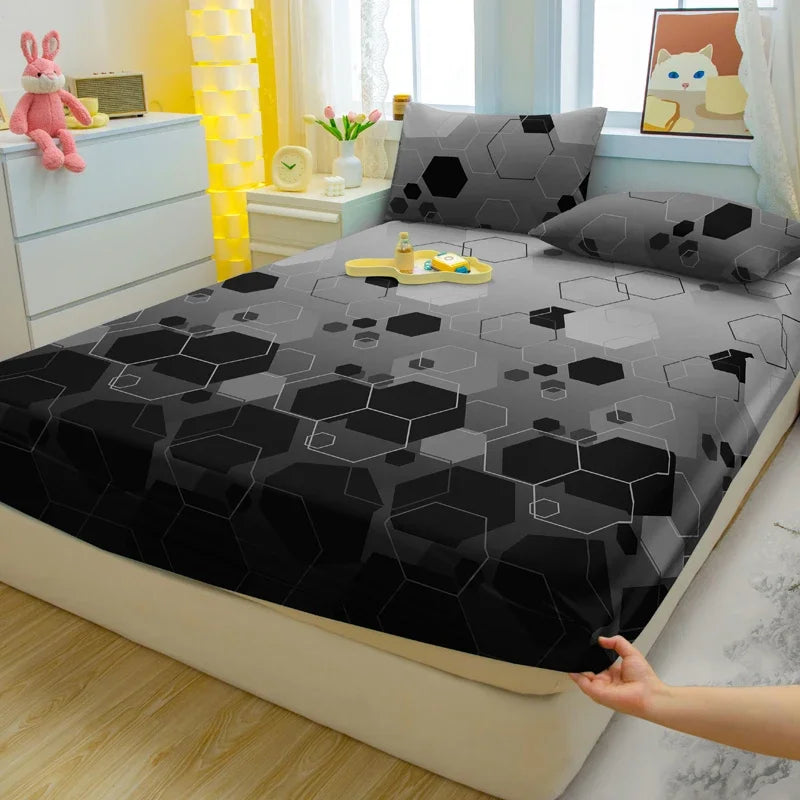 3-piece simple modern geometry pattern matte three piece fitted sheet set, bedroom printed bed cover set, bedding