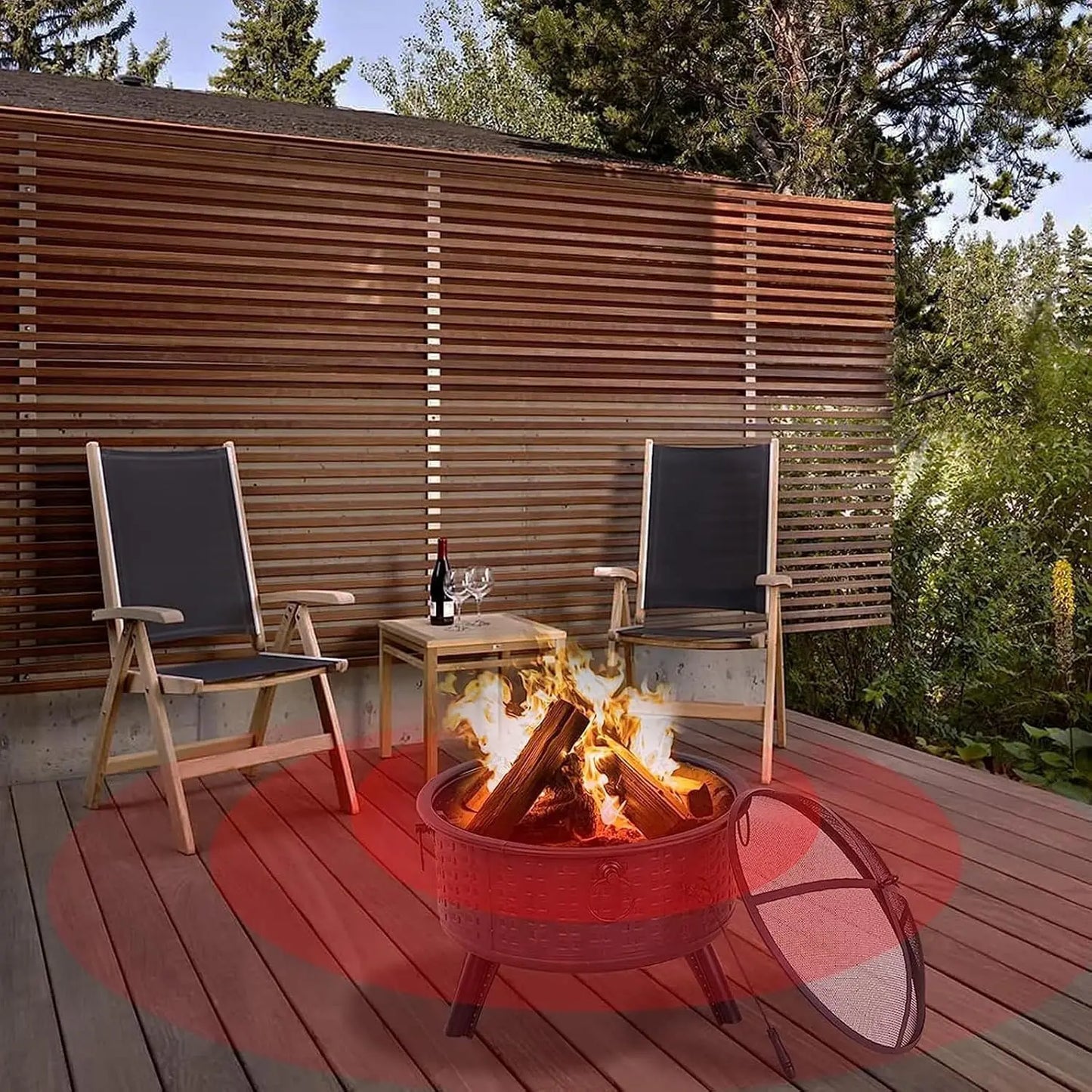 26 Inch Fire Pits for Outside Wood Burning Firepit with Fire Pit Poker and Cover for Backyard,Garden,Camping