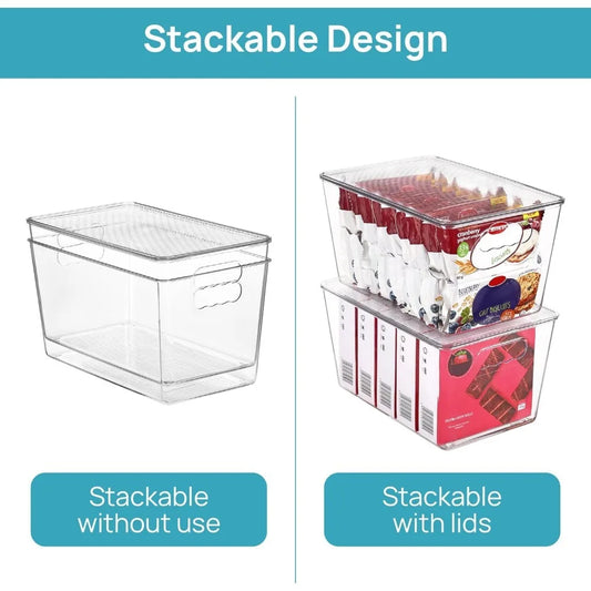 8 Pack Clear Stackable Storage Bins with Lids, Large Plastic Containers for Kitchen, Fridge, Cabinet, Bathroom Organizer