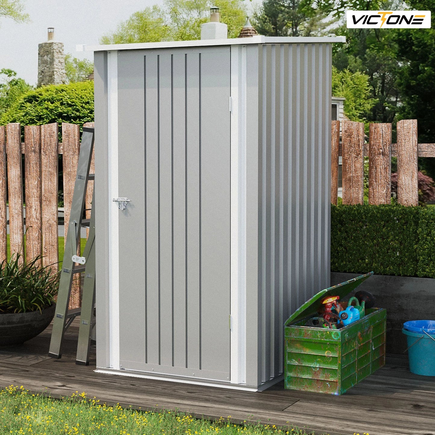 Victone 3' x 3' Compact Outdoor Storage Shed - Durable Small Garden Tool Storage with Sloping Roof, Single Lockable Door, Grey