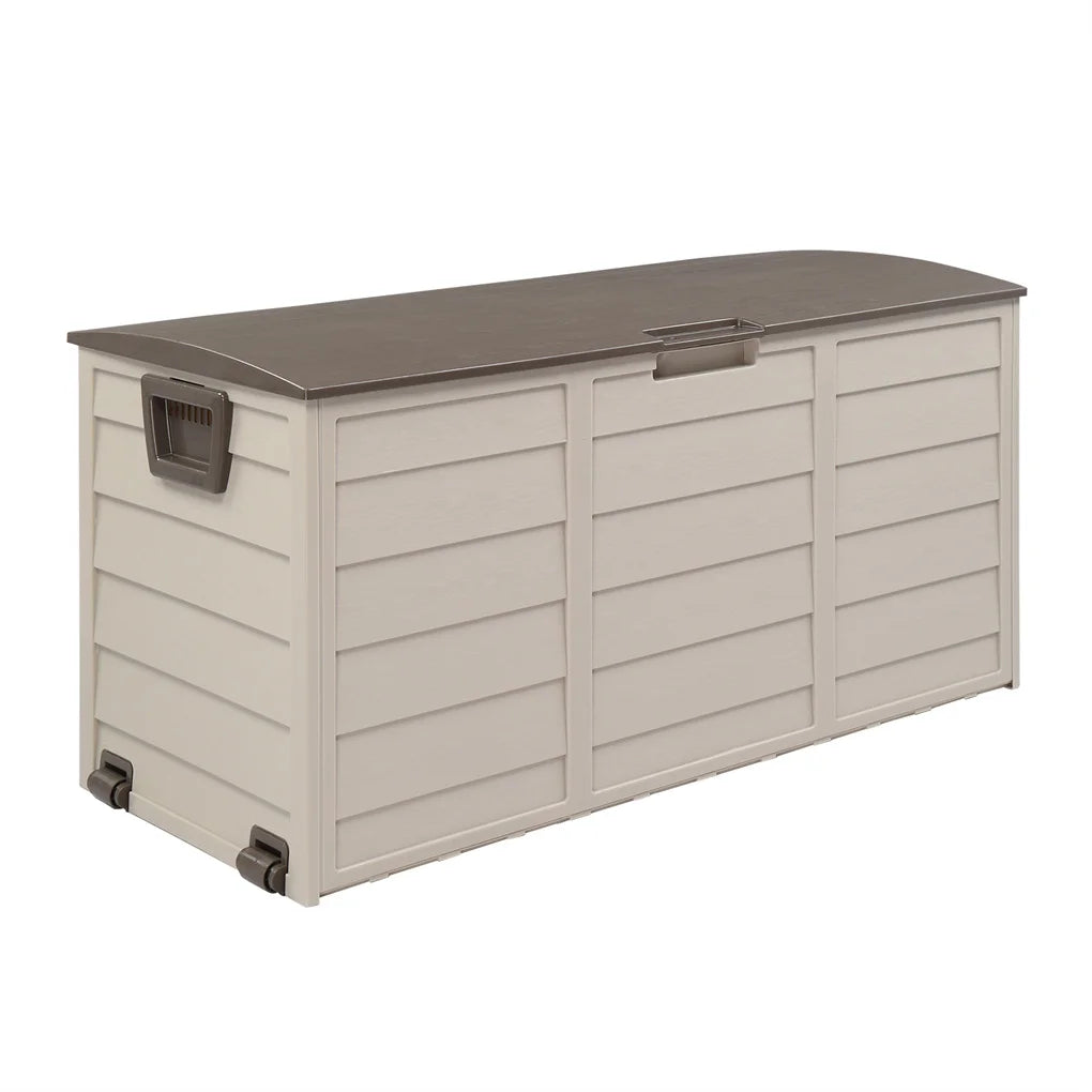 75gal Outdoor Garden Plastic Storage Deck Box Chest Tools Cushions Toys Lockable Seat
